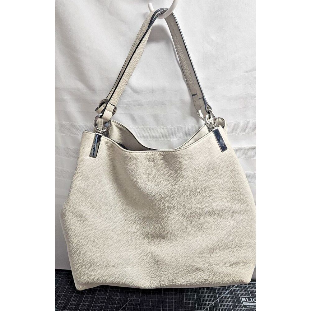 Vince Silver Cloud Pebbled Leather Shoulder Tote with Silver Accents